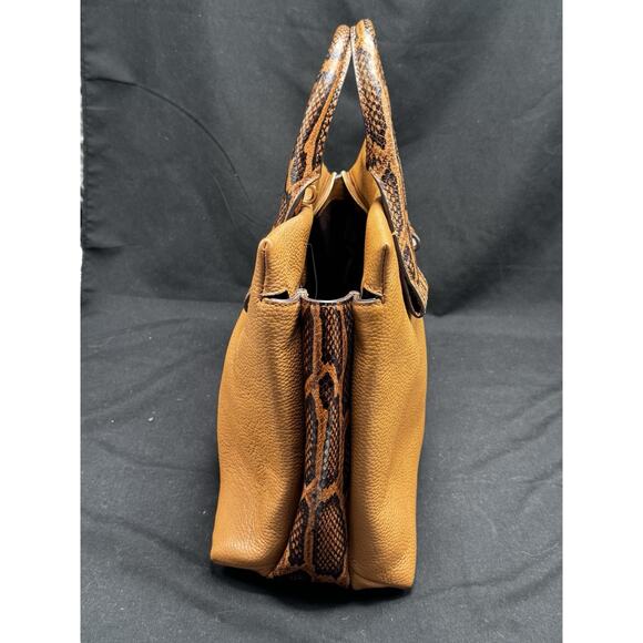 Michael Kors Python Embossed Satchel Bag Leather Acorn NWT Brown Office Tote - Picture 4 of 16